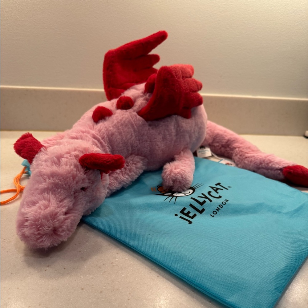 Jellycat Pink and Red Heart Dragon Plush